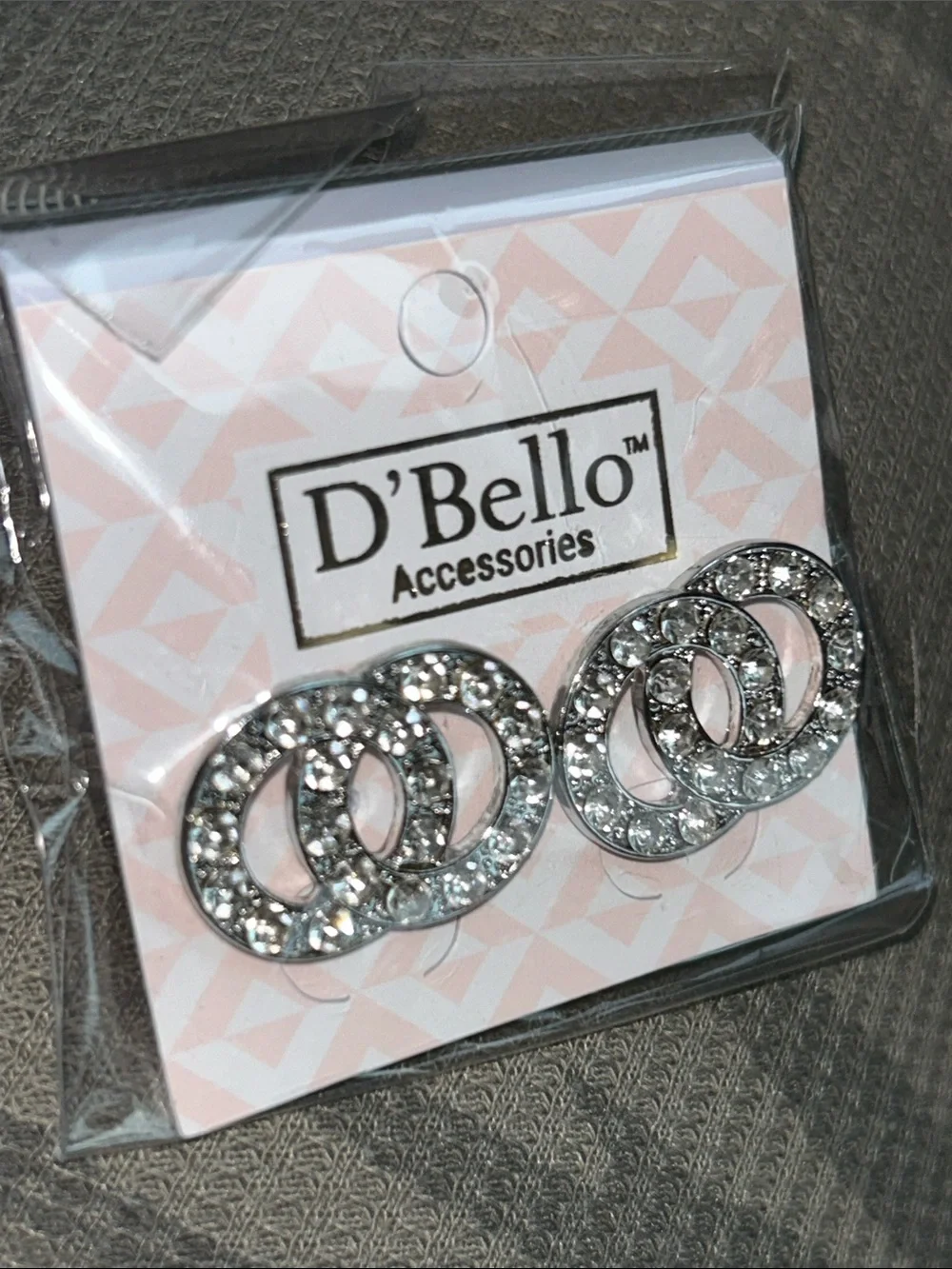 D'Bello Crystal Interlocking Circle Stud Earrings - Silver